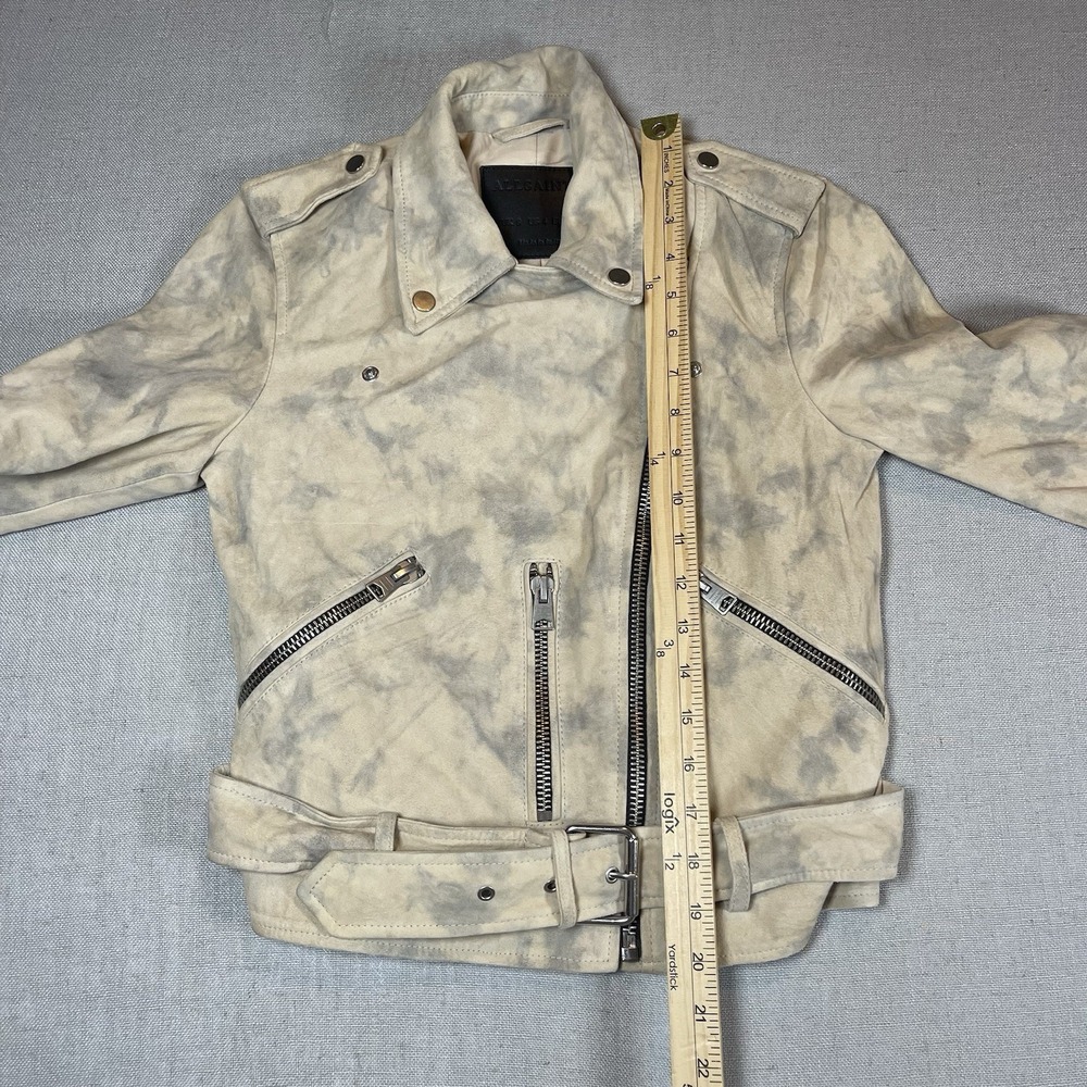 Allsaints Womens Suede Balfern Biker Jacket‎ Sz 4 Warm Taupe Marbled Luxury - Picture 14 of 16